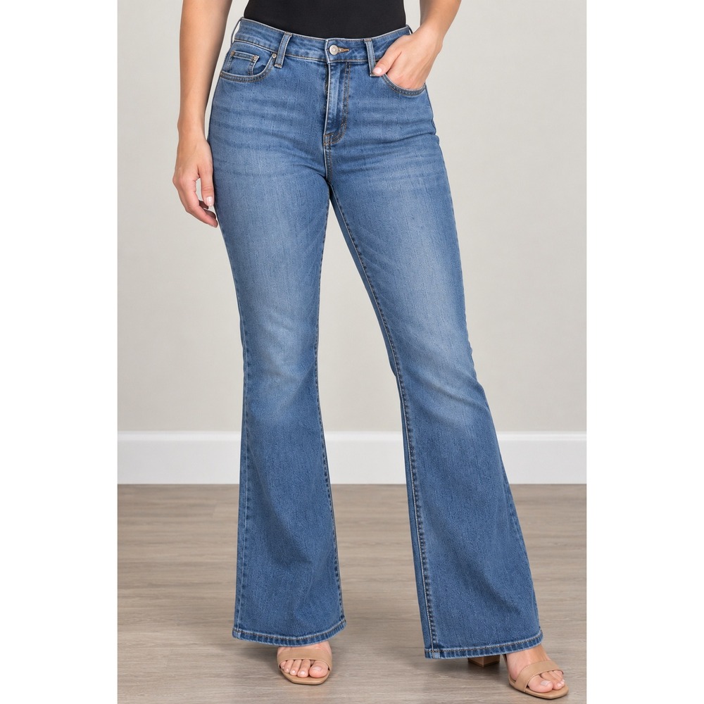 Judy Blue Jeans Women's 9/29 Medium Wash High Rise Flare Fit Stretch Denim Blue